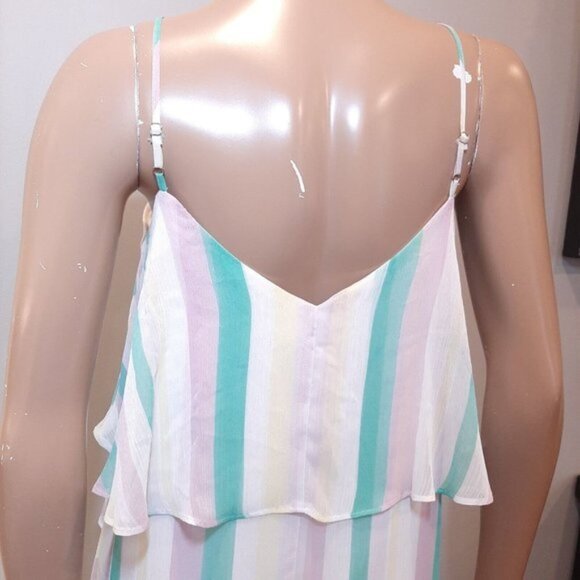 NEW BCBGeneration Tiered Ruffle Dress Womens Size Small Multi Striped Sleeveless - Picture 9 of 16